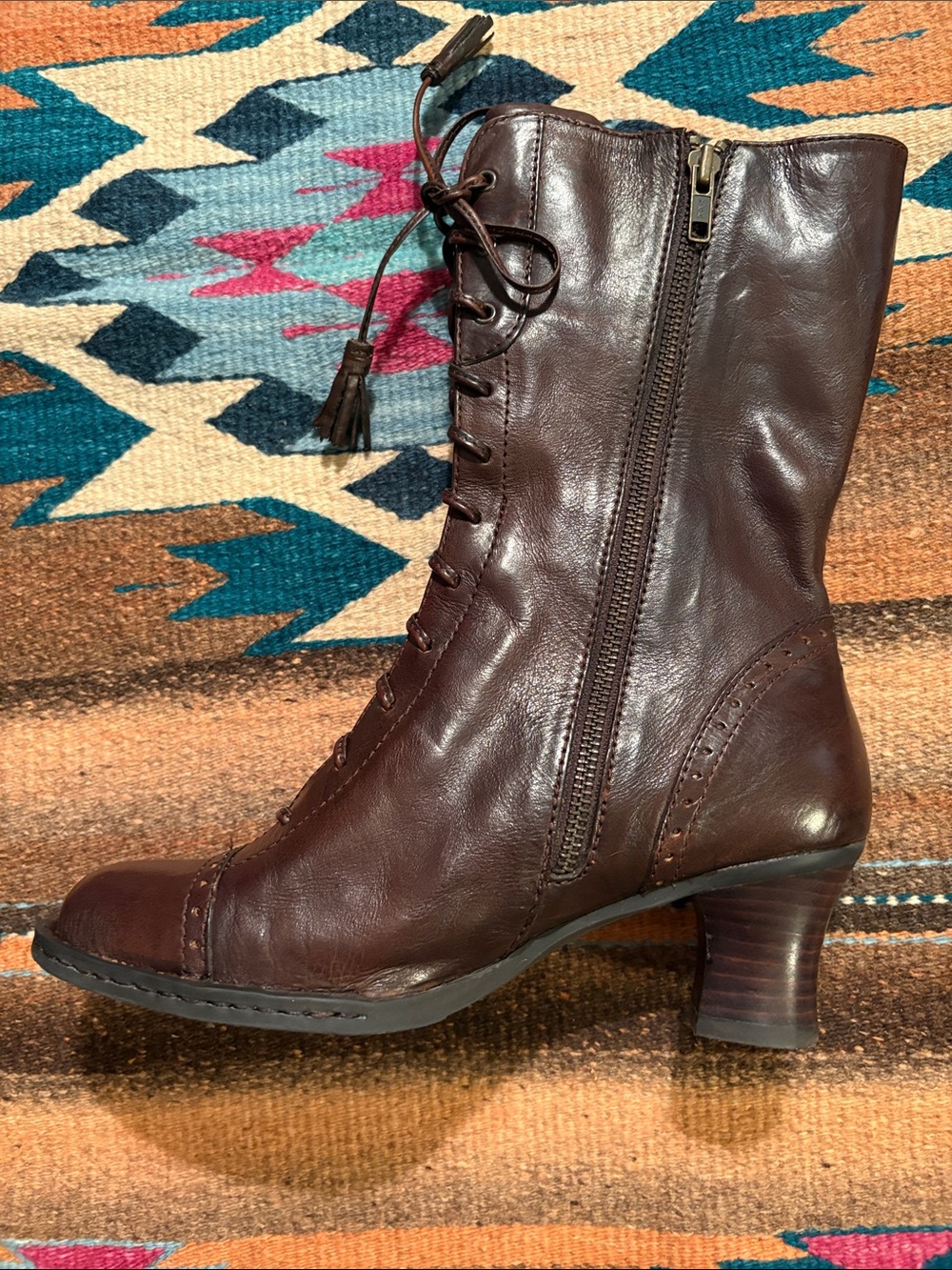 NIBWT BORN RARE Gorgeous Brown Leather Lace-Up Ankle Boots with Side Zipper-8/39 - Picture 5 of 17